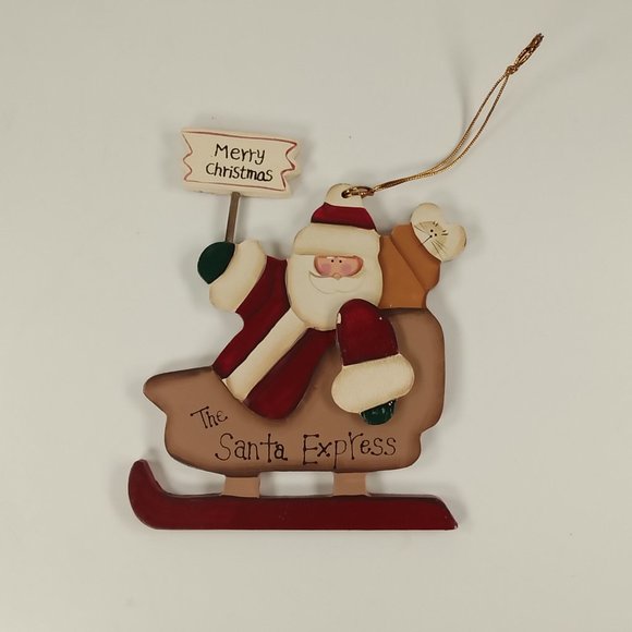 The Santa Express Merry Christmas Santa Sleigh Wooden Rustic Christmas Ornament - Picture 1 of 3